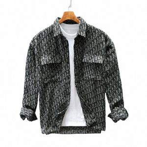 Z201 Zima jesień Nowe fi Men Men Pattern Houndstooth Podwójne kieszenie LG Rękaw Wełniany Vintage Casual Casual Plat Male Top O3ff#