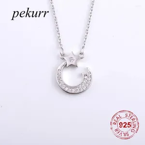 Hängen Pekurr 925 Sterling Silver Star Zircon Moon Halsband för kvinnor Crescent Choker Party Fashion Jewelry Gift