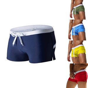 European and American men's colorful fashion back pocket design beach breathable quick drying shorts lace-up boxer swimming trunks