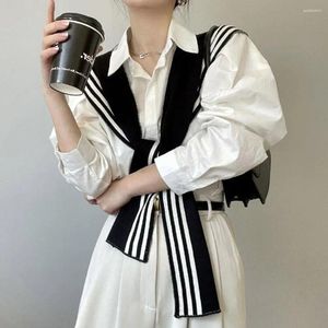 Scarves 1PCS Black White Stripe Knitted Shawl Cape Blouse Shoulders Fake Collar Wool Korean Sunscreen Solid Color Scarf Female