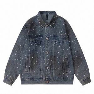 High-End denimjackan Mäns vår- och höstparets lösa retrorock fi veste de baseball homme koreanska fi v0x5#