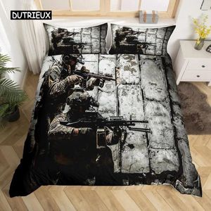Bedding Sets Soldier Duvet Cover Set Army Rifle Machine Gun For Boys Under Mission Bedclothes Military Polyester Quilt