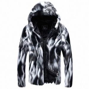 winter Men's Faux Fur Straight Persality Thickening Fi Men's Hooded Down Jacket / Male Handsome Add Wool Warm Parkas Coat B357#