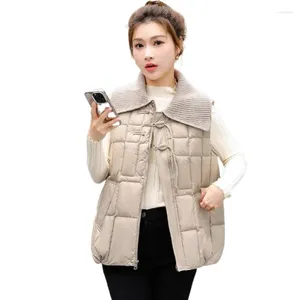 Kvinnors västar Autumn Winter Girlish Knit Lapel Ultra Light Down Vest Selling Casual Chic High Street Portable Cotton Padded Waistcoat