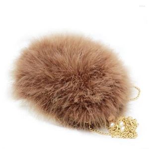 Shoulder Bags Luxury Women Ostrich Feather Evening Female Party Wedding Dress Clutch Fairy Autumn And Winter Round Chain Handbag