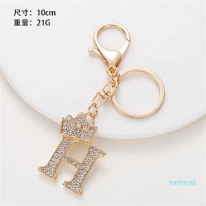 Keychains Lanyards Keychains Luxury Rhinestone Crown 26 Letters Car Keychain Accessories Creative A-Z Initialers Gold Keyring Women Ornament 2024