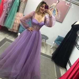 Urban Sexy Dresses Shimmer Lavender Tulle Prom Puff Long Sleeves Sweetheart Bones Floor Length Evening Gowns Women Formal Dress yq240327