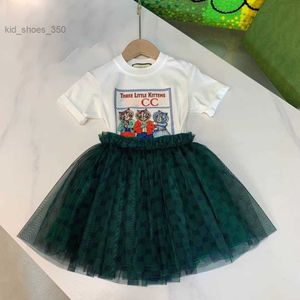 Conjuntos de roupas de designer de luxo moda meninas bonito gaze saia algodão 2022 duas peças terno cci marca crianças puff manga vestido camisas tshirt ternos roupas de bebê