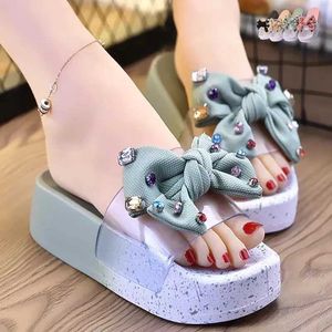 Slippers Slippers Women Plaorm Summer 2022 Mid eels Knigt-bow Peep Toe Fasion Slides Beac Outdoor Ladies Soes Zapatos De Mujer H240327
