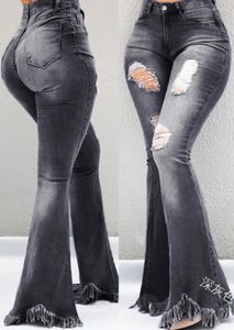 Jeans da donna a vita alta strappati boot cut per le donne Pantaloni svasati in denim stretch al ginocchio moda pantaloni vintage femminili casuali 2024