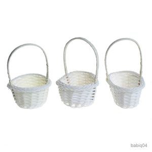 Storage Baskets Mini Hand-Woven Storage Baskets Plastic Weaving Storage Baskets Fabric Flower Basket Fruit Rattan Cosmetics Tea Picnic Bags 2023