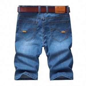 Denim Kurze Jeans für Männer Dünne Casual Fi Sommer Hosen Elastische Gerade Tägliche Straße Hosen E0Om #