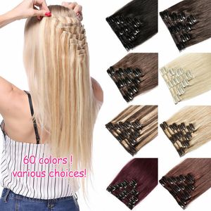 Klipp i hårförlängningar Remy Human Hair Weft Full Head 8pcs 70G 100G 120G 140G Klipp Hårstycken Tjock Naturlig svartbrun Blond 14 