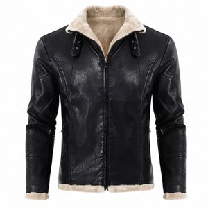 2023 Autumn Winter New Men's Clothing päls och läder överrock tjock pälsrock imitati läderjacka a8i3#