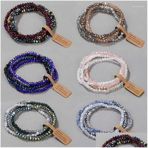 Beaded Strand 3X4Mm Faceted Crystal Beads Bracelet Colorf Round Glass Couple Elastic Charm Bracelets Anniversary Wristband Gift Drop D Otgfb