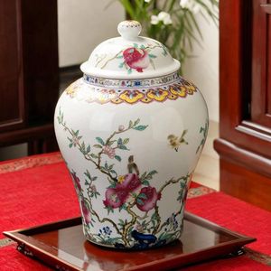 Vases 1300ml Ceramic Ginger Jar Chinese Porcelain Tea Canisters Large Capacity Celadon Vase Storage Jars Home Decoration