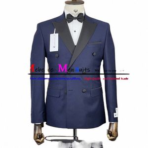 suits for Men 2023 Formal Navy Blue Blazers Set Classic Black Peak Lapel Men Suit 2 Pcs Double Breasted Male Busin Prom Dr 49Mz#