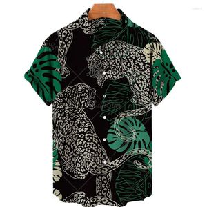 Erkekler Sıradan Gömlek Hawaiian Hayvan Desen Vintage T-Shirt Erkekler 3D Baskı Leopar Tiger Kısa Kollu Tatil Partisi Harajuku Tops