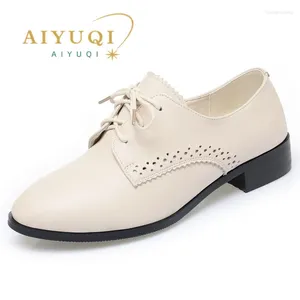 Scarpe casual AIYUQI Primavera Donna 2024 Stile britannico Vera pelle Donna Lace-up Large Size Antiscivolo da donna