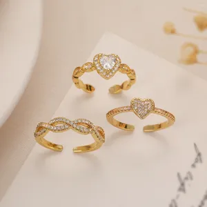 Anelli a grappolo Mafisar 2024 Clear CZ Zircon Heart per le donne Ragazza color oro Rame Gioielli per feste Regalo di compleanno