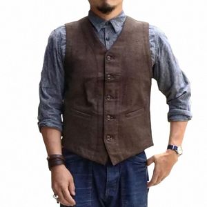 Mäns mocka kostym Vest Wedding Groom Vest Retro denim Vest Steampunk for Men WaistCoat Z0T3#