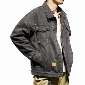 2024 LAPEL Denim Jacket Men Casual Solid Color Streetwear High Quality Jeans Jacket Men Autumn Slim Fit Men's Jackets Y3dy#