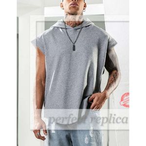 Men's Casual Pullover Sports T Shirts Hedging Hoodie Leisure Sleeveless T-Shirts Hooded Waistcoat Loose Tees Gym Fitness Tops 957