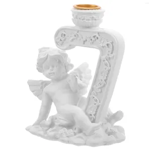 Castiçais Decoração Cupido Titular Desktop Manteiga Lâmpada Artesanato Estátua Castiçal Pilar Branco Para