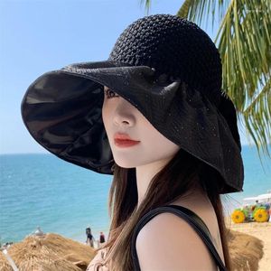 Cappelli a tesa larga estivi per donna Cappello da sole grande moda Donna Protezione solare Pieghevole Parte superiore vuota Anti-UV