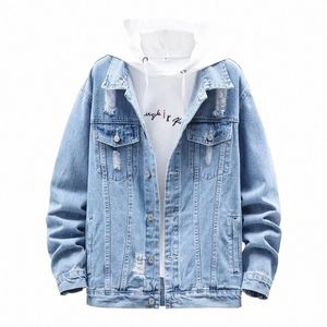 Boutique Men's Denim Jacket Korean Trend Solid Color Versatile Trend Fible and Handsome British Style Jacket Casual Jacket R9gr#