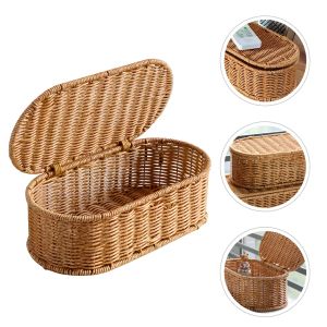 Cesti di cestini per cassette da stoccaggio Rattan Organizzatore per trucco da desktop scatole regalo intrecciate Cesti di contenitori vari per gli scaffali