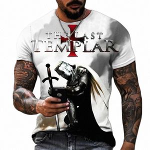 الصيف Fi Templar 3D المطبوع T-Shirt Street Harajuku Cross Tshirt للرجال الأكمام قصيرة Tshirt كبيرة الحجم عتيق أعلى B6an#
