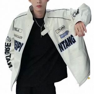 broderad motorcykeljacka herrarna japanska nya lösa pu läder racing rockar höst ungdomstrend cool faux läder outwear c9y1#