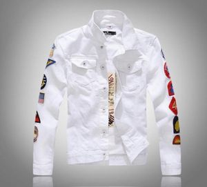 Men039s Giacche Hip Hop Giacca di jeans Uomo Bomber Cappotto Homme Moda Streetwear Stile punk Uomo Bianco Verde Toppe di colore Spliced2504846218