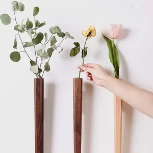 Vases Solid Wood Vase Home Decoration Hydroponics Plant Nordic Minimalist Wall Flower Bottle Hanging Planter