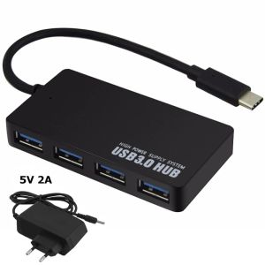 Концентраторы USBC HUB 3.0 4 порта OTG USB 3.0 HUB EU/AU/US/UK Адаптер питания постоянного тока 5 В Тип C Разветвитель для Macbook Xiaomi Аксессуары для ноутбуков