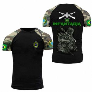 Brazylijska armia męska weteran weteran drukujący letni O-Neck krótki rękaw wojskowy T-Shirt Street Cool Top Men's Large Suries X1HD#