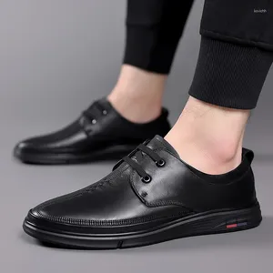 Sıradan Ayakkabı Erkekleri Dikir Up Nefes Alabaş Orijinal Deri İş Ofisi Siyah Elbise Konforlu Ayakkabı