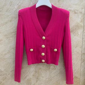 Women's Knits Early Spring Rose Red Blue White Black V-neck Knitted Cardigan Tops