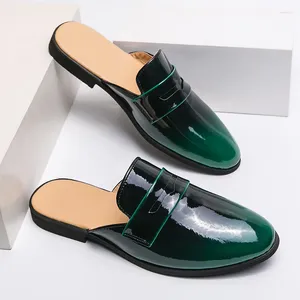 Casual Shoes 2024 Summer Mules Men Half For Man tofflor Patent Leather Mens Loafers Flip Flops Male Slides Flat Sandals