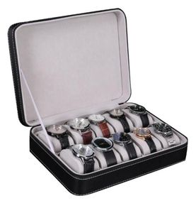 10 slots caixa de relógio caixas de armazenamento caso de exibição organizador de jóias com 10 relógio removível travesseiro forro de veludo fechamento com zíper synthet9993159