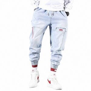 2024 Nya streetwear hiphop -lastbyxor mäns jeans elastiska Harun -joggar under hösten och våren män kläder m8ru#