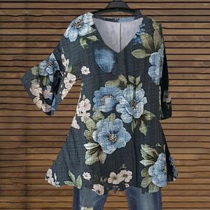 Kvinnors blusar skjorta blommor tryckta skjortor bohemiska toppar kausal lös vår sommar plus size v nack casual resort blusas