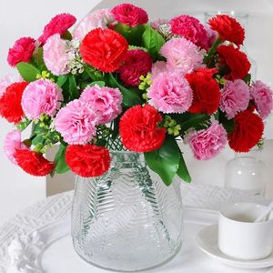 Decorative Flowers Carnation Artificial Silk Spring Flower Bouquets Decoration For Home Table Wedding Mothers Day Floral Arrangement