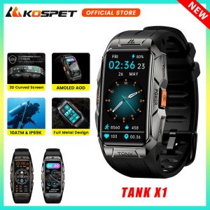 Tittar original Kospet Tank X1 Ultra Smartwatch Men 3D AMOLED AOD Bluetooth Armband IP69K 10ATM Vattentät Smart Watch Band for Women