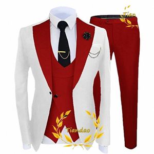 Terno masculino casamento smoking 3 peças conjunto jaqueta branca calças colete noivo formal fi blazer conjunto para masculino t69h #