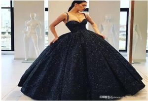 2022 Dark Navy Sparkle Bling paljetter Bollklänning Quinceanera klänningar Evening Prom Gowns Formella spaghetti remmar Golvlängd Party O5192464