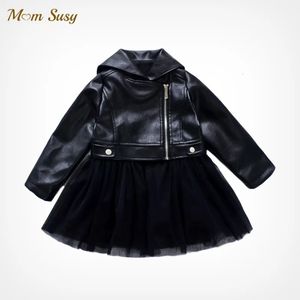 Fashion Baby Girl PU Leather Jacket Spring Autumn Toddler Kids Leather Tutu Coat Fashion Chaqueta Outwear Clothes black 1-7Y 240319