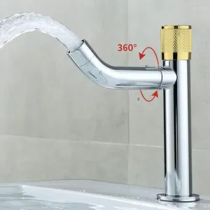 Rubinetti per lavandino del bagno G1 / 2 Installazione sul ponte del lavabo in acciaio inossidabile 304 Rubinetto singolo per acqua fredda Ugello rotante a 360 ° Maniglia alla moda nera / dorata