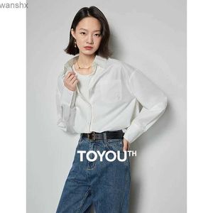 Kvinnors blusar Skjortor Toyouth Womens Bluesas Blues 2024 Spring New Open Slit Longeple Womens White Basic Shirt Pocket Extra Large Womens Shirtl240328